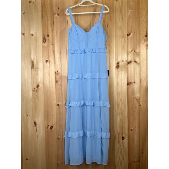 NWT Lulus Sincerely Poised Light Blue Backless Bustier Tiered Maxi Dress Size XL - Picture 1 of 8